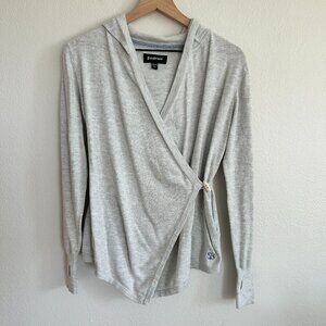 Betabrand Sweater Hooded Wrap Cardigan Gray Silk Blend Long Sleeve